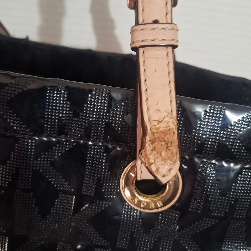 Michael Kors Large Jet Set Logo Tote Black Shoulder Patent Leather Bag Purse - Picture 8 of 17